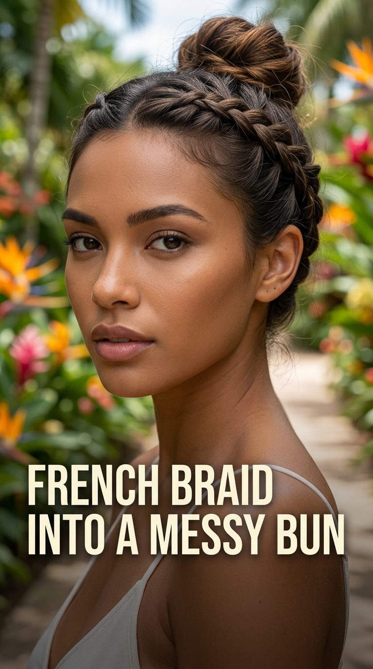 French Braid into a Messy Bun
