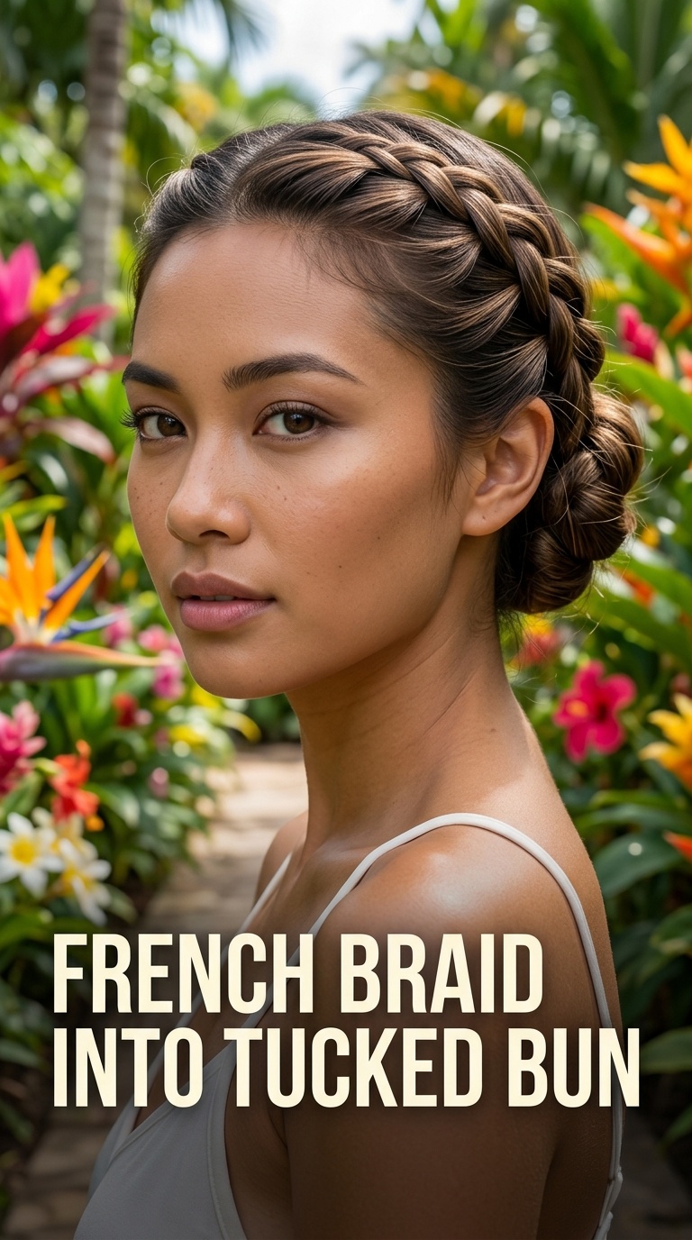 French Braid into Tucked Bun