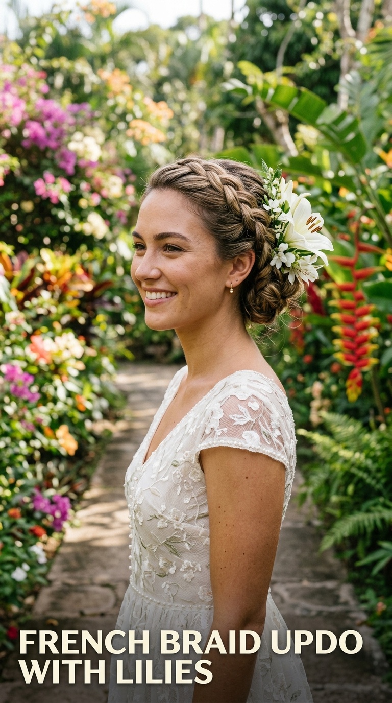 French Braid Updo with Lilies