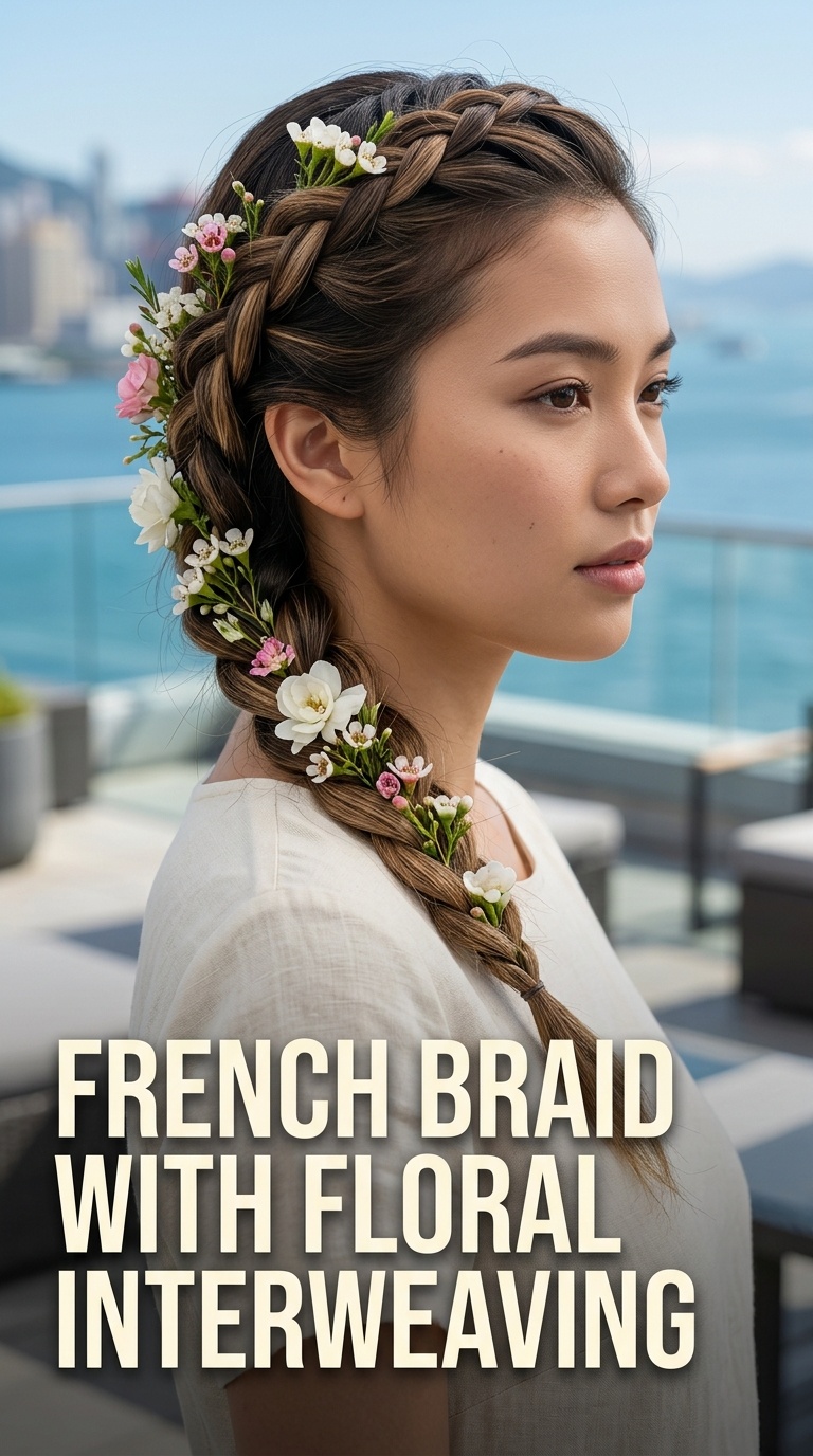 French Braid with Floral Interweaving