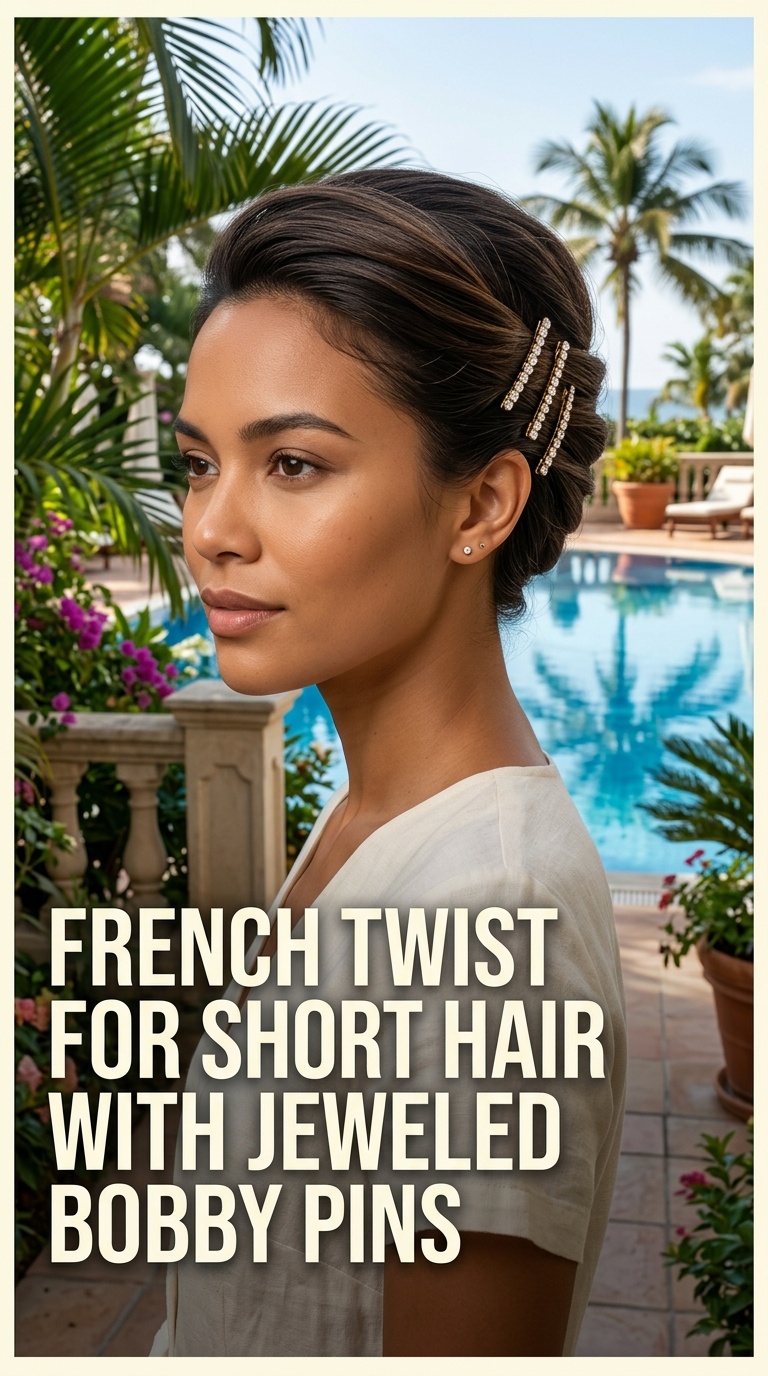 French Twist for Short Hair with Jeweled Bobby Pins