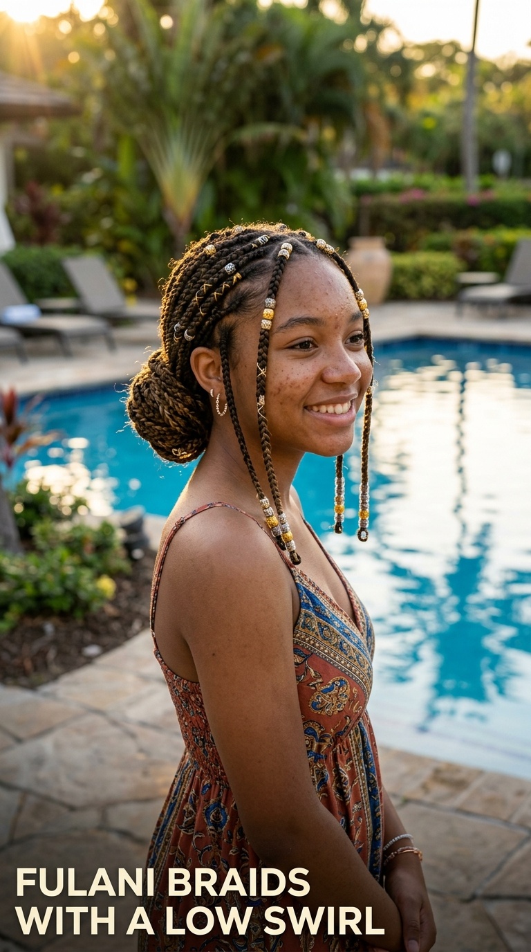 Fulani Braids with a Low Swirl