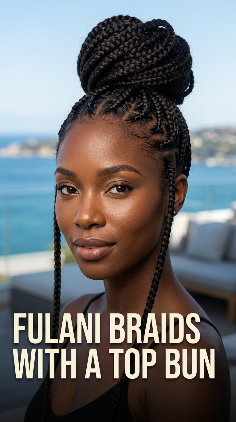 Fulani Braids with a Top Bun