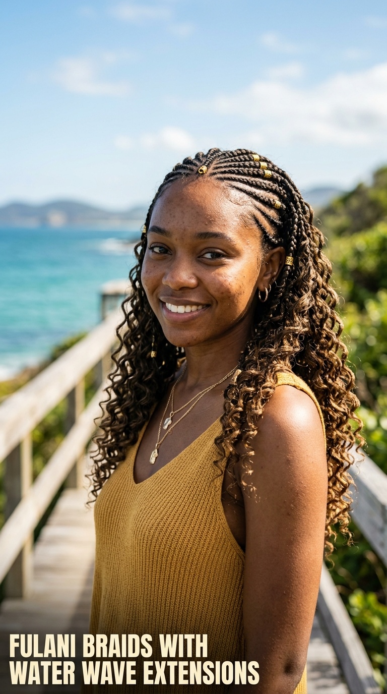 Fulani Braids with Water Wave Extensions