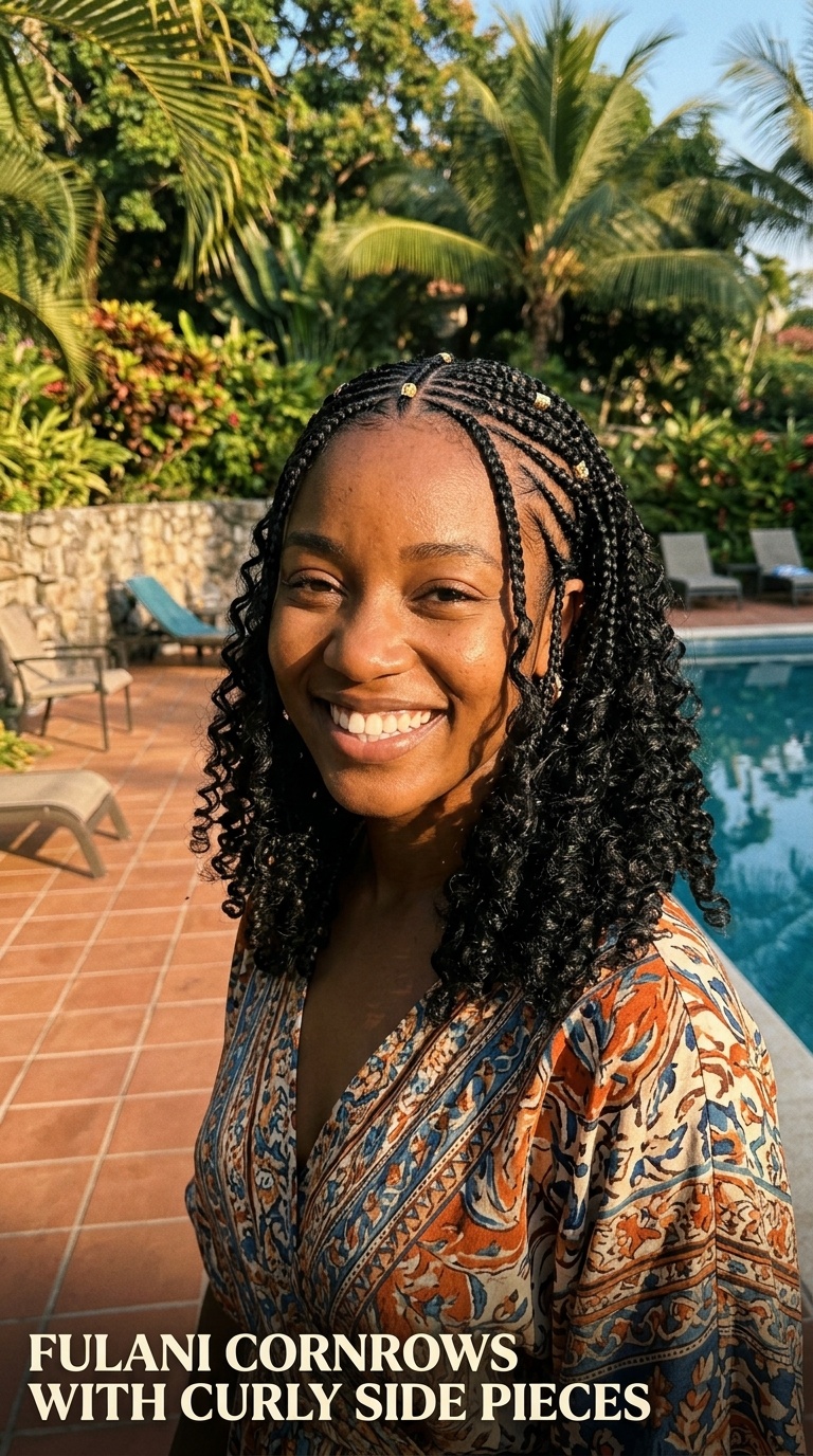 Fulani Cornrows with Curly Side Pieces
