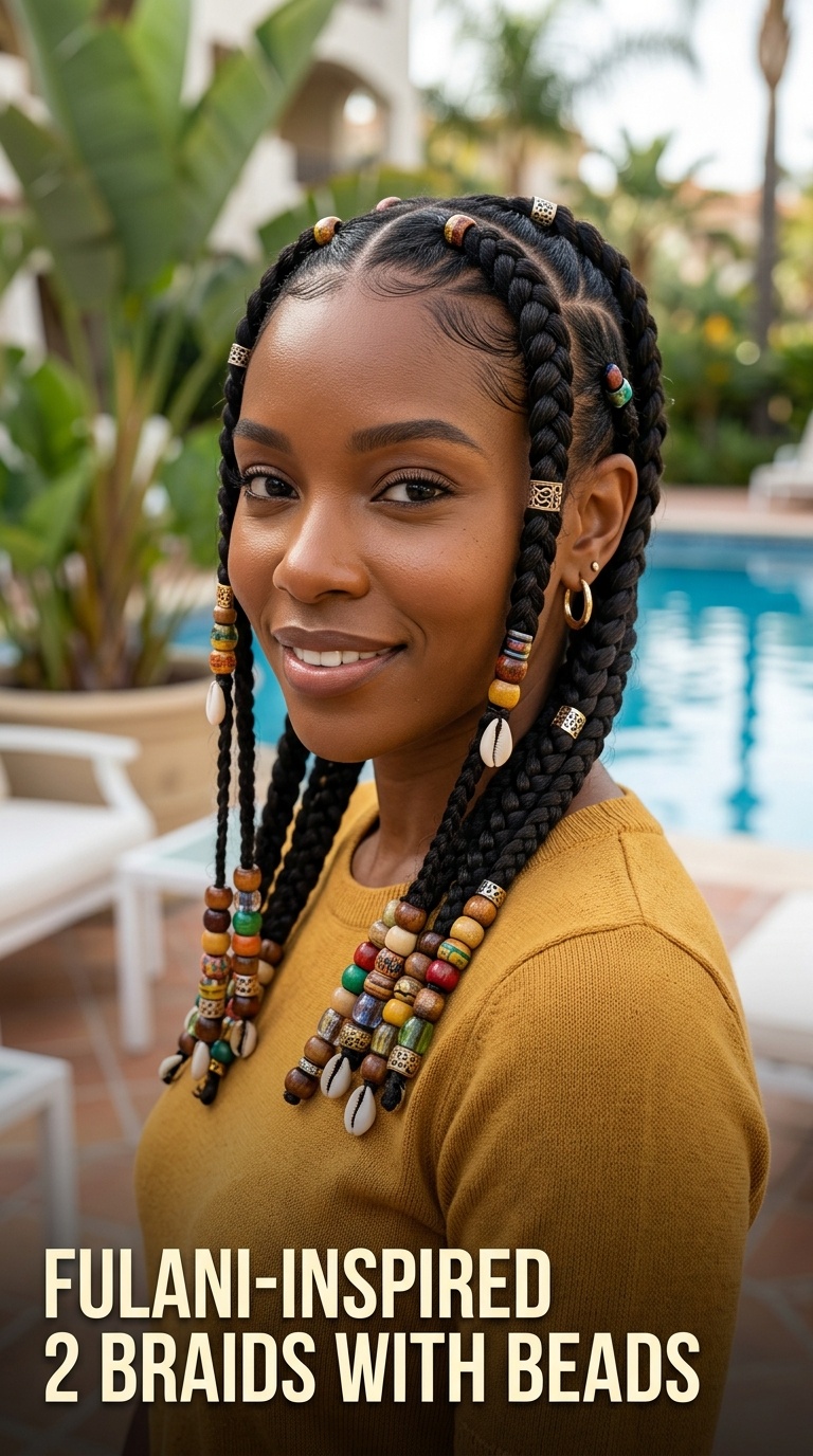Fulani-Inspired 2 Braids with Beads
