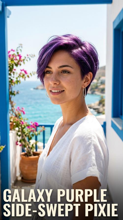 Galaxy Purple Side-Swept Pixie