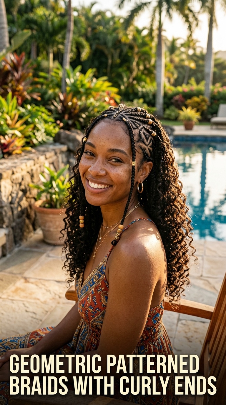 Geometric Patterned Braids with Curly Ends