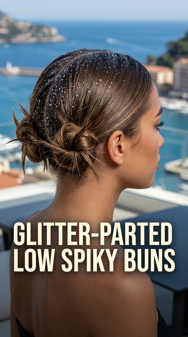 Glitter-Parted Low Spiky Buns