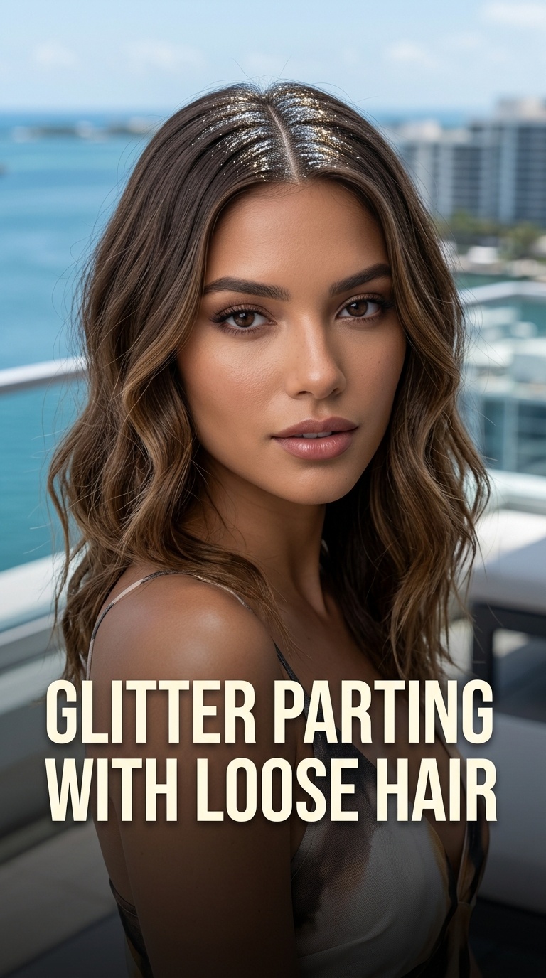 Glitter Parting with Loose Hair