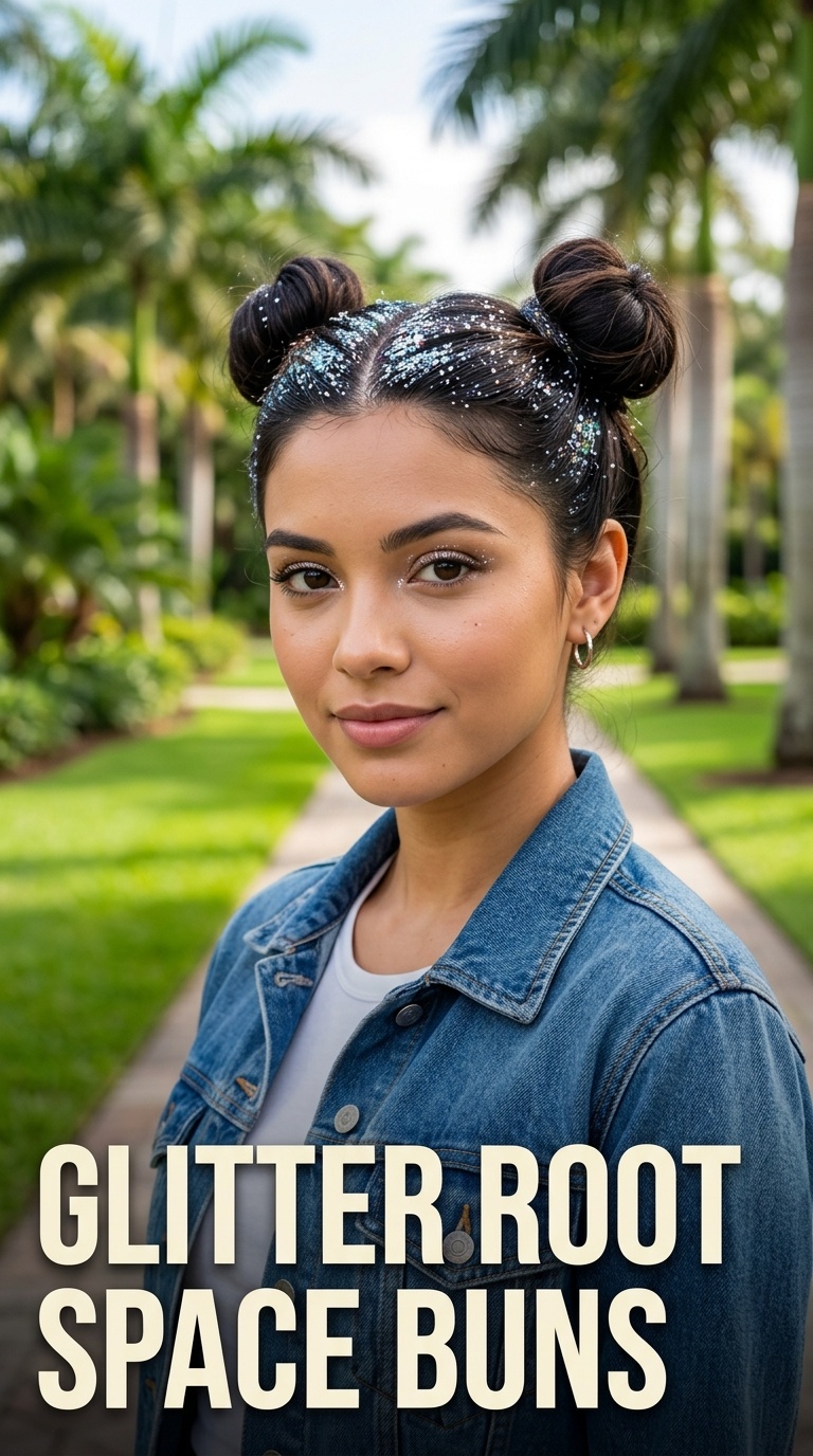 Glitter Root Space Buns