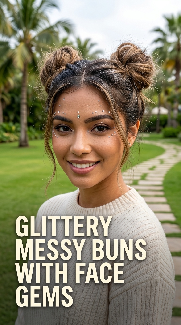 Glittery Messy Buns with Face Gems