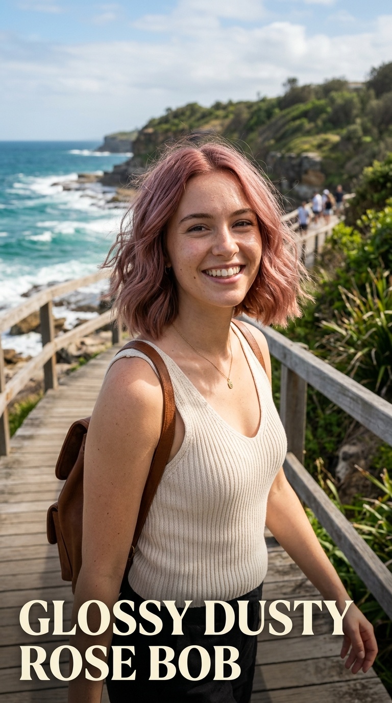 Glossy Dusty Rose Bob
