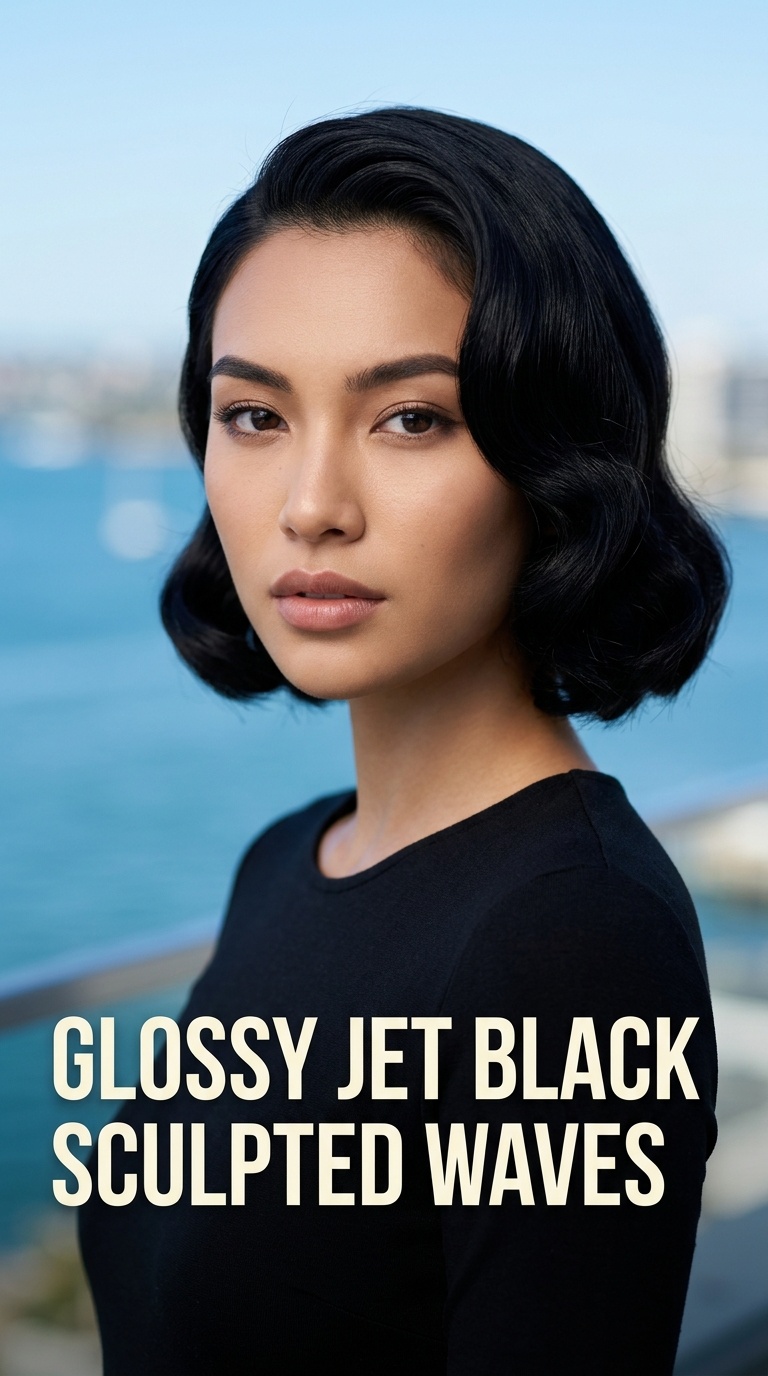 Glossy Jet Black Sculpted Waves