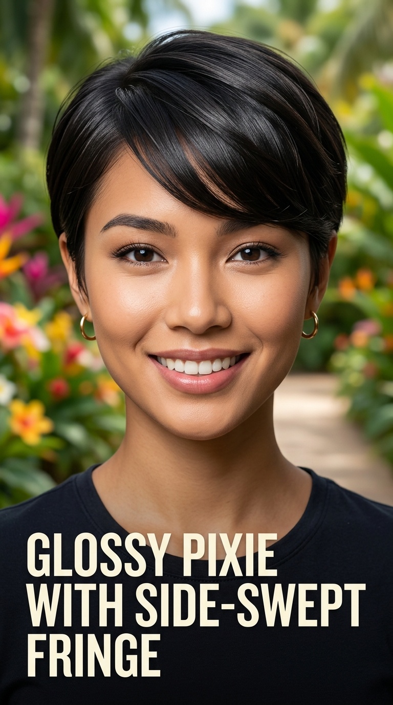 Glossy Pixie with Side-Swept Fringe