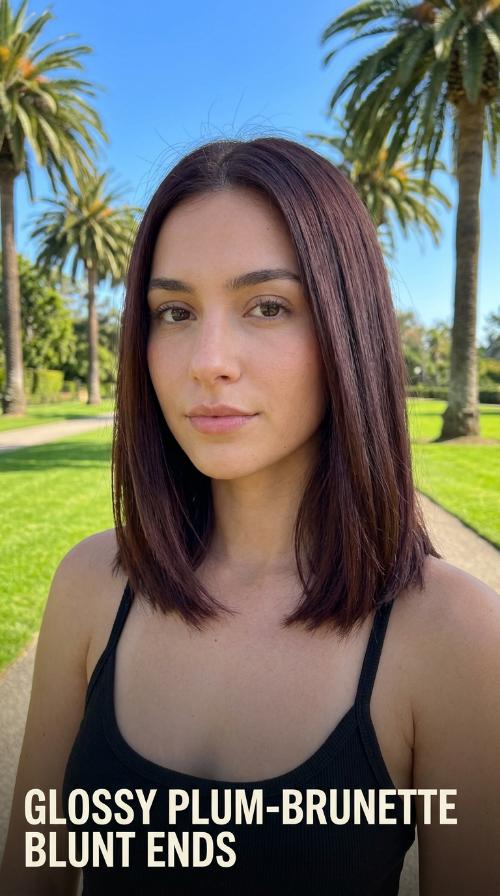 Glossy Plum-Brunette Blunt Ends