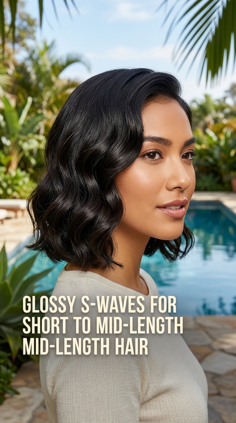 Glossy S-Waves for Short to Mid-Length Hair