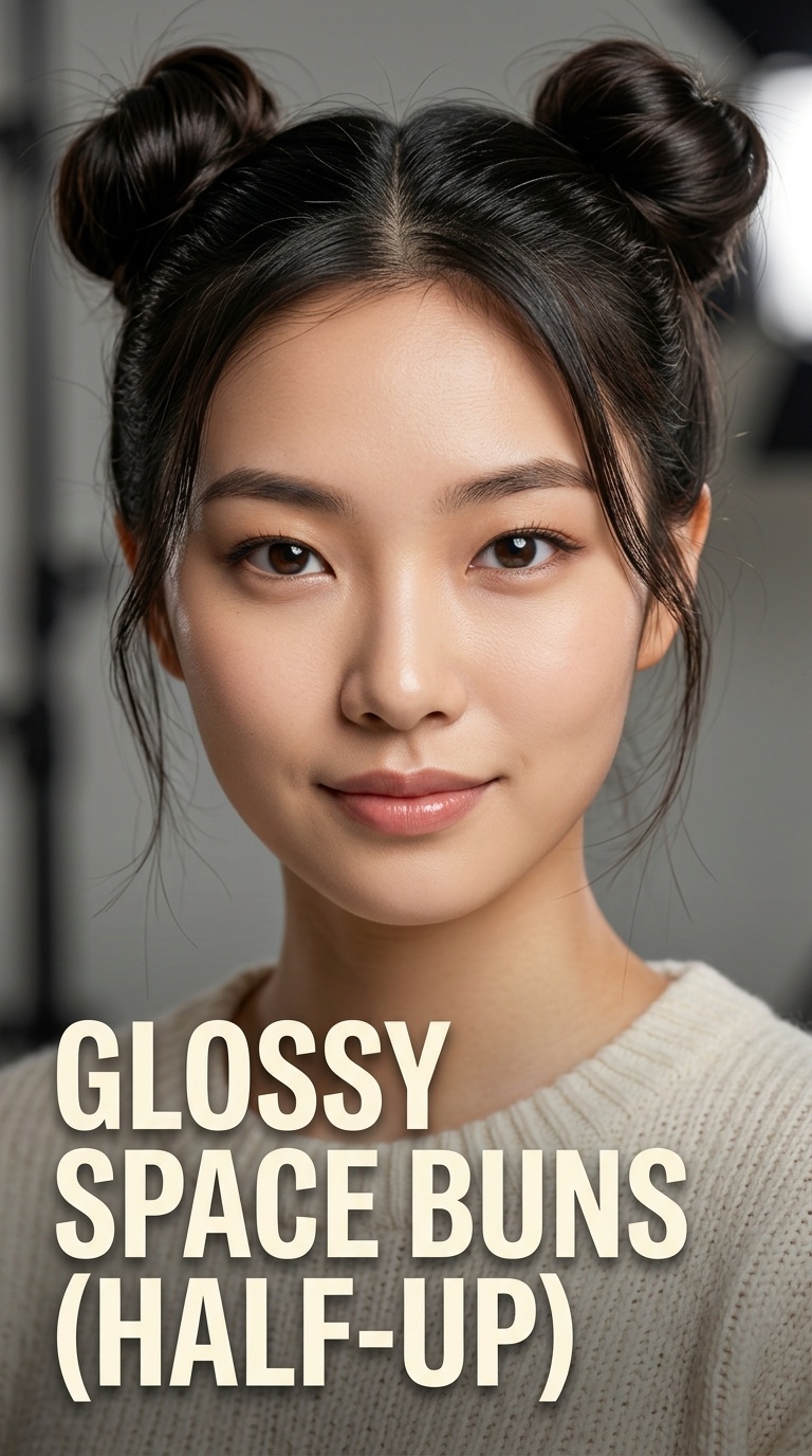 Glossy Space Buns (Half-Up)
