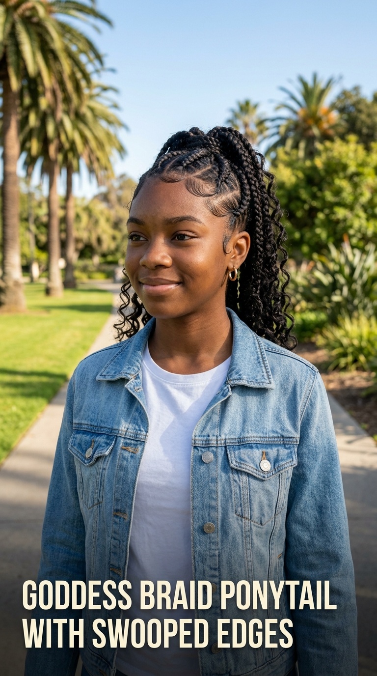 Goddess Braid Ponytail with Swooped Edges