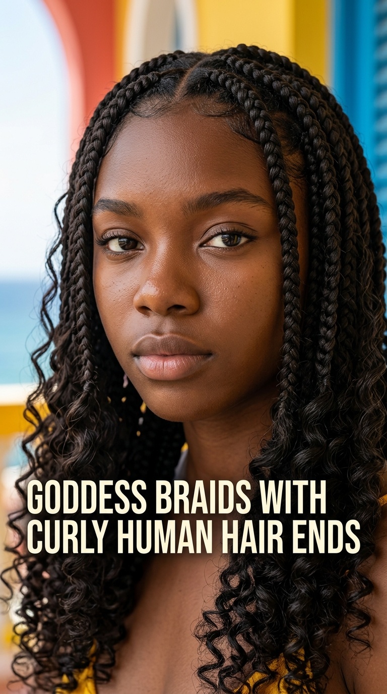 Goddess Braids with Curly Human Hair Ends