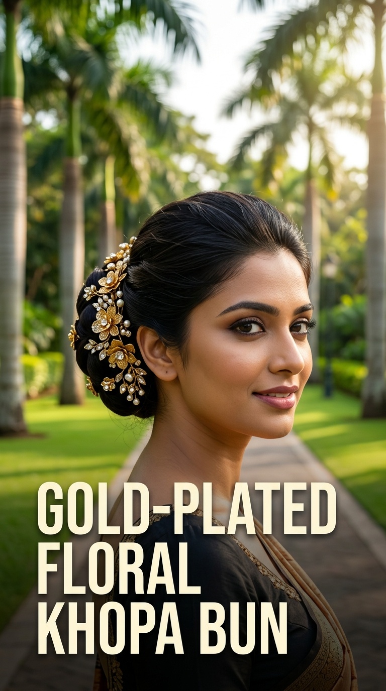 Gold-Plated Floral Khopa Bun