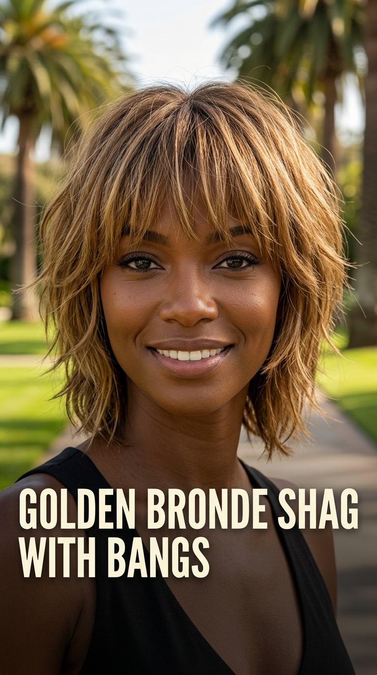 Golden Bronde Shag with Bangs