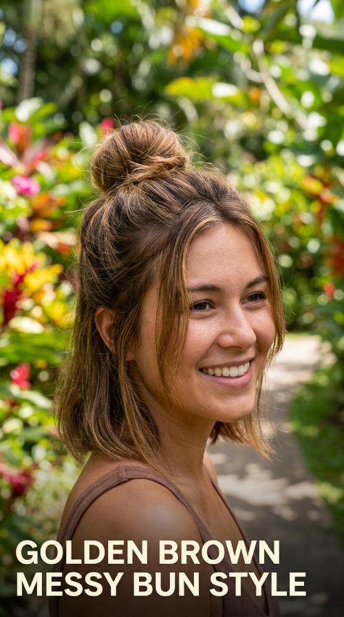 Golden Brown Messy Bun Style