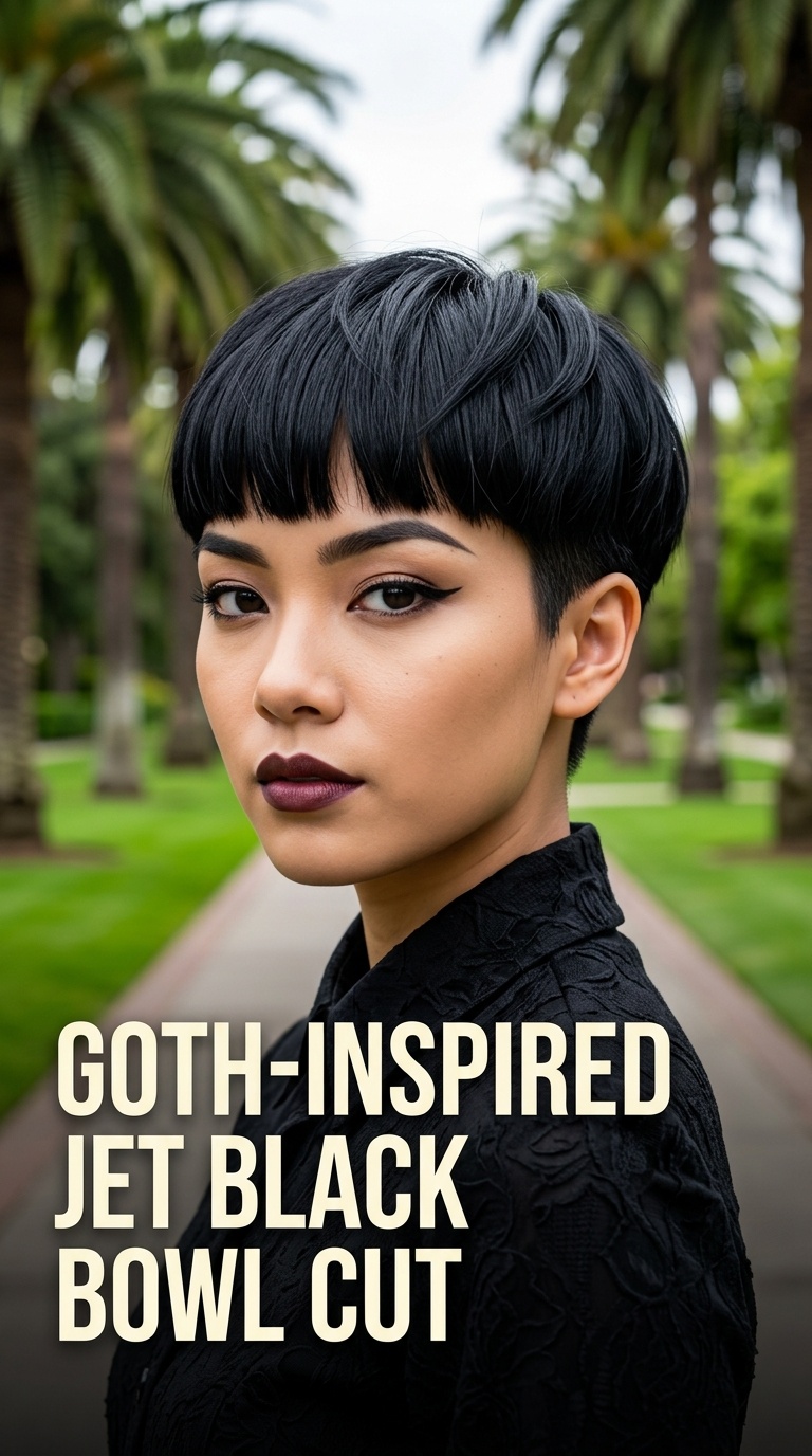 Goth-Inspired Jet Black Bowl Cut