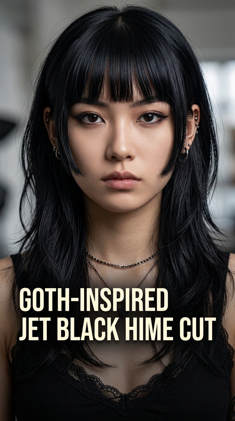 Goth-Inspired Jet Black Hime Cut