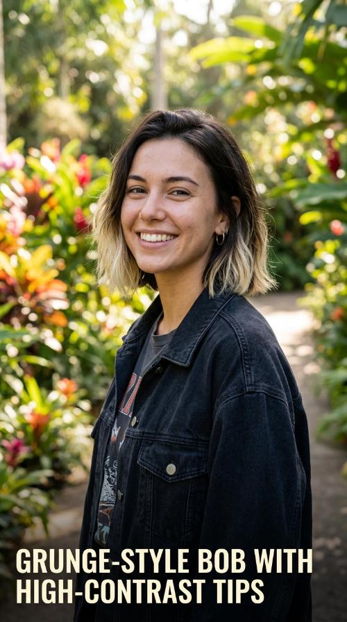 Grunge-Style Bob with High-Contrast Tips