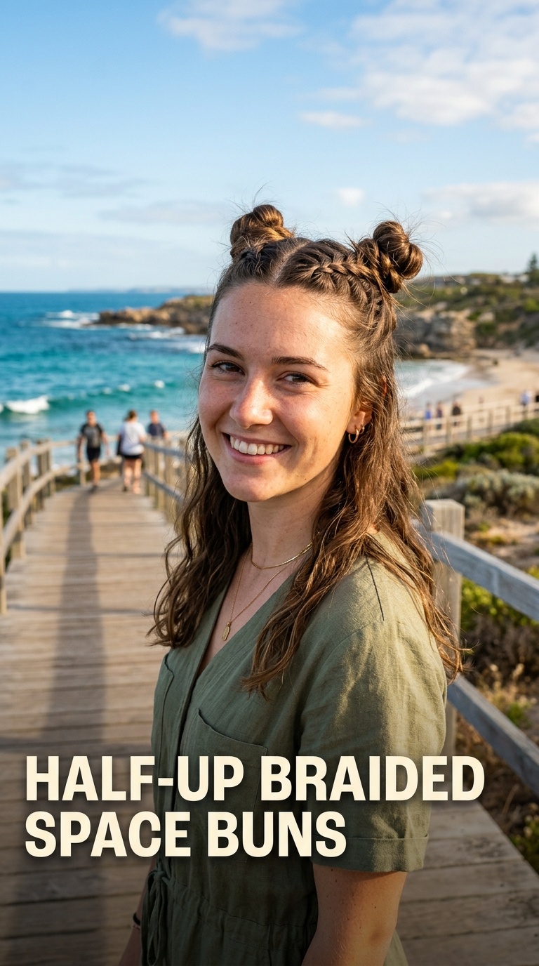 Half-Up Braided Space Buns