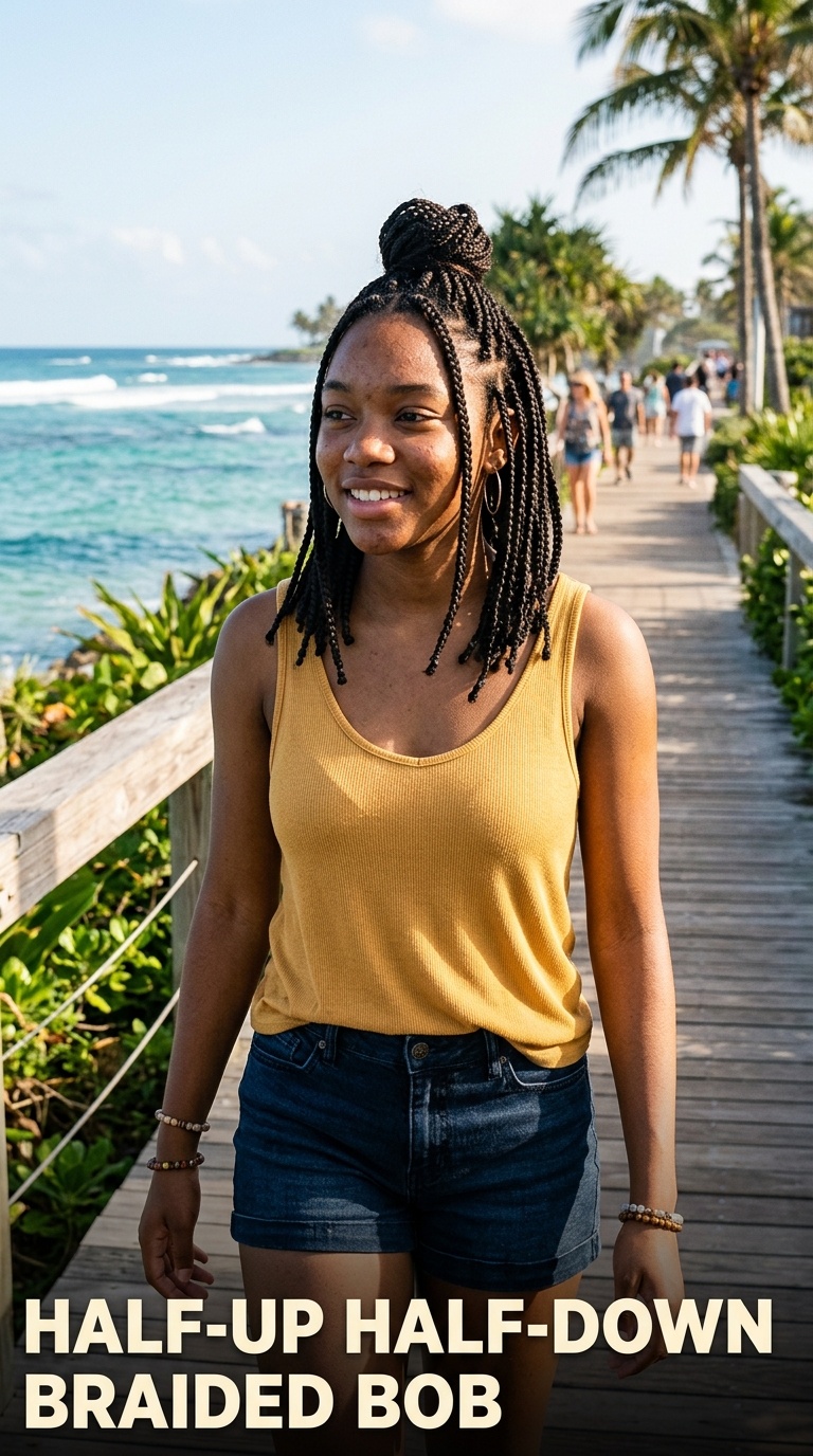 Half-Up Half-Down Braided Bob