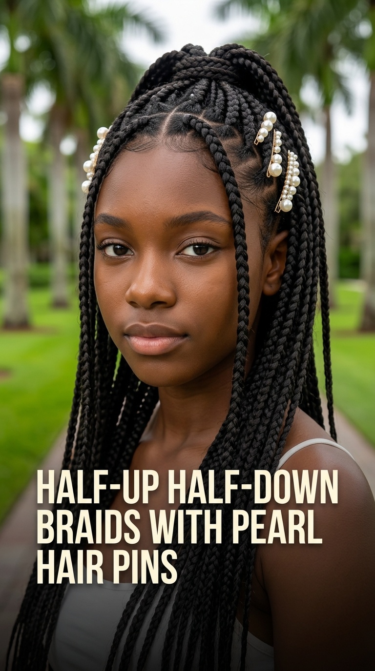 Half-Up Half-Down Braids with Pearl Hair Pins