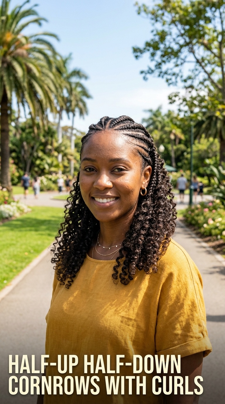 Half-Up Half-Down Cornrows with Curls
