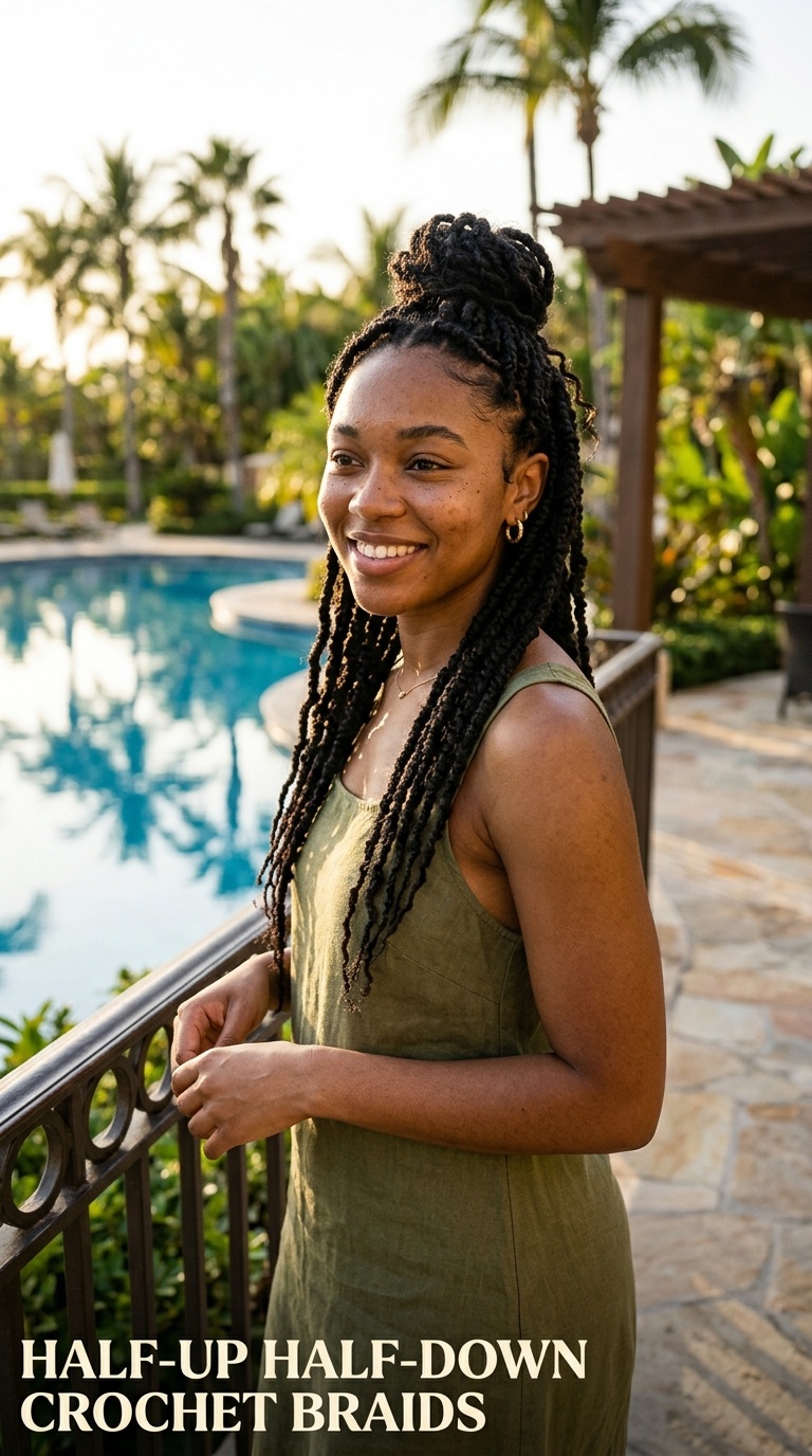 Half-Up Half-Down Crochet Braids