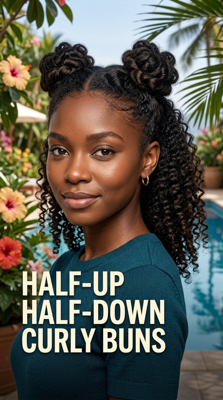 Half-Up Half-Down Curly Buns