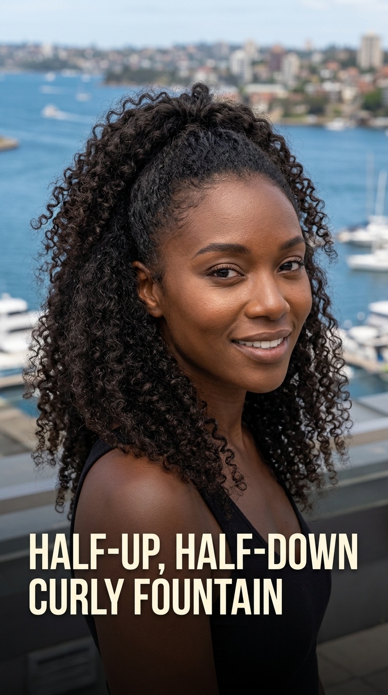 Half-Up, Half-Down Curly Fountain