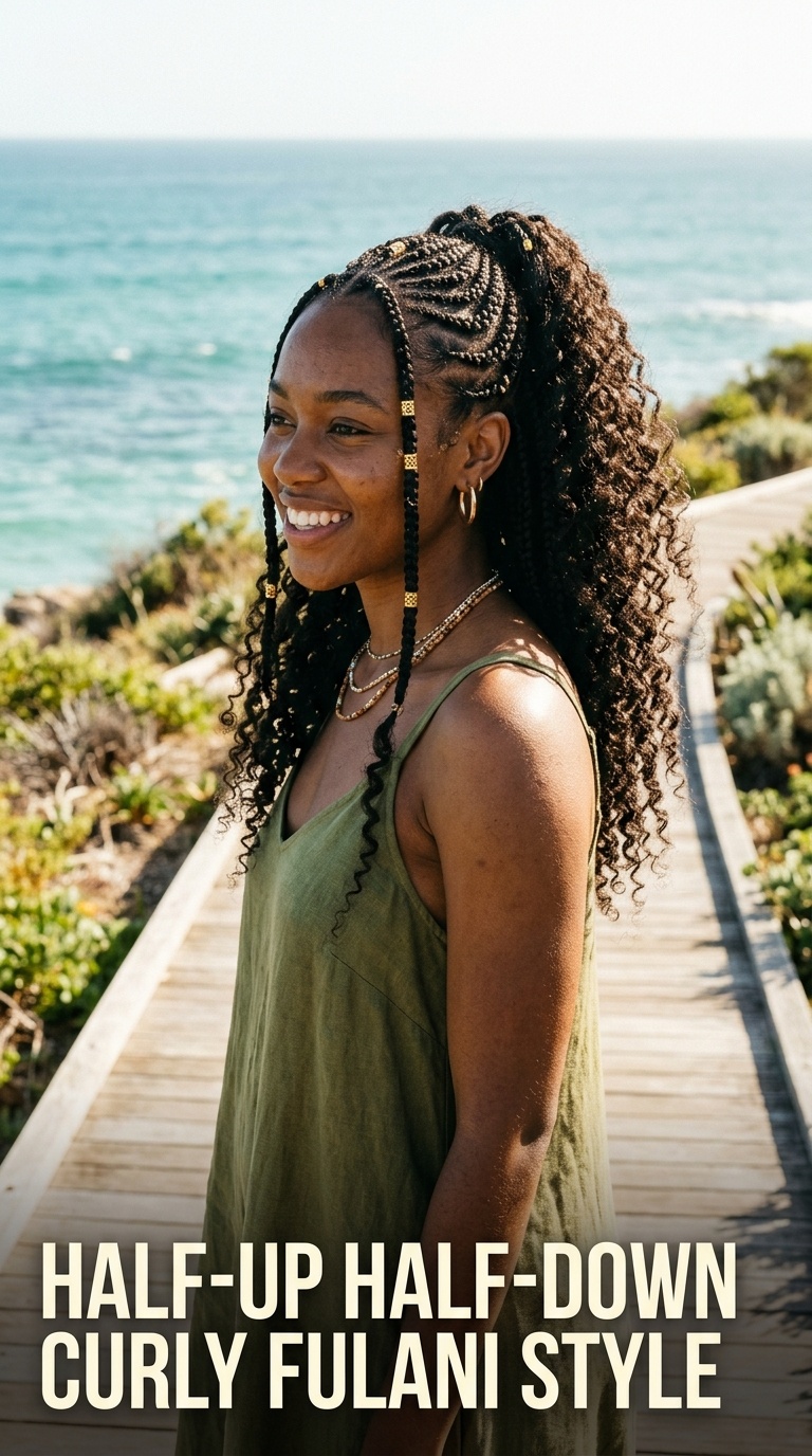 Half-Up Half-Down Curly Fulani Style