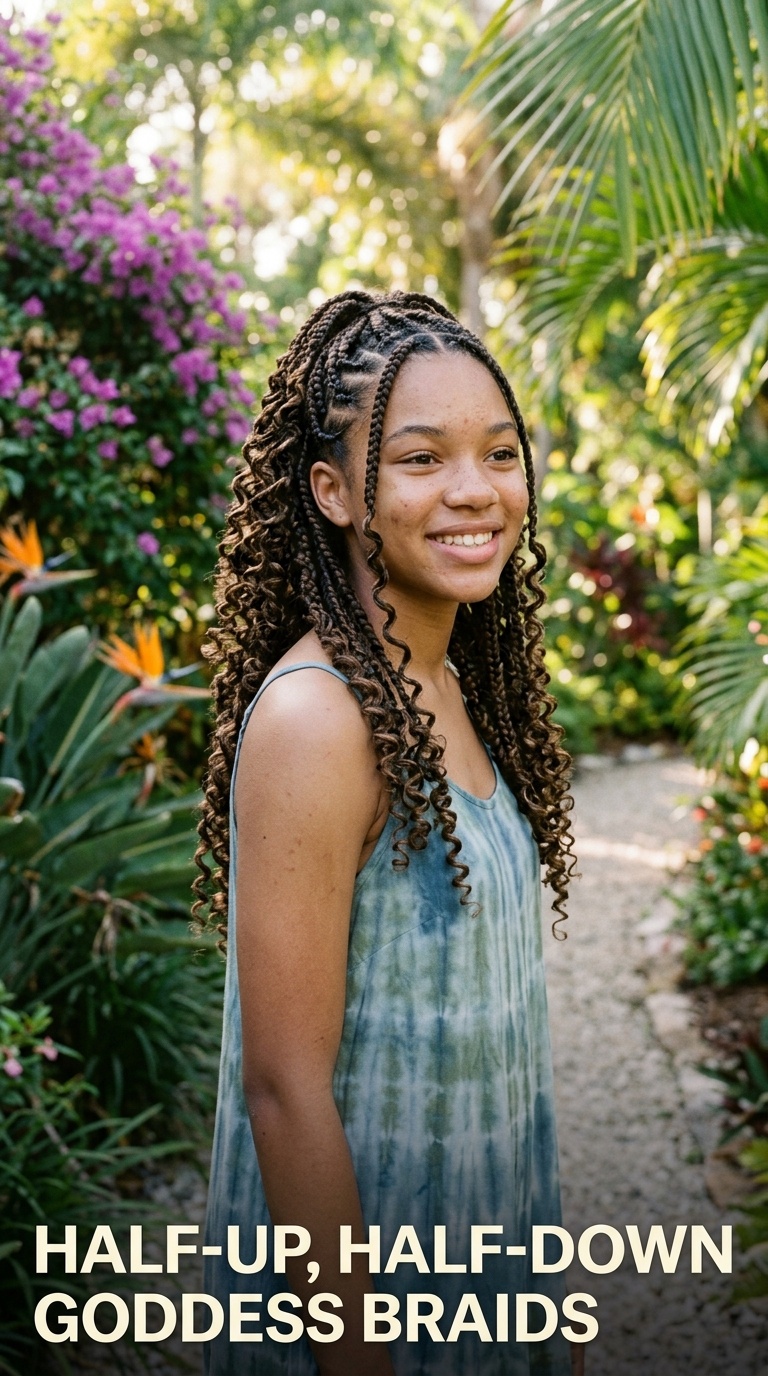 Half-Up, Half-Down Goddess Braids