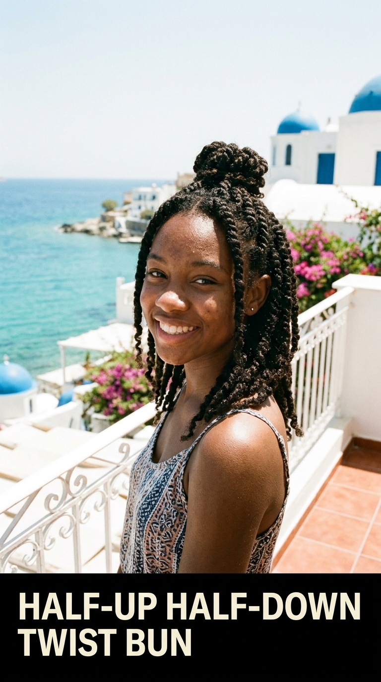 Half-Up Half-Down Twist Bun