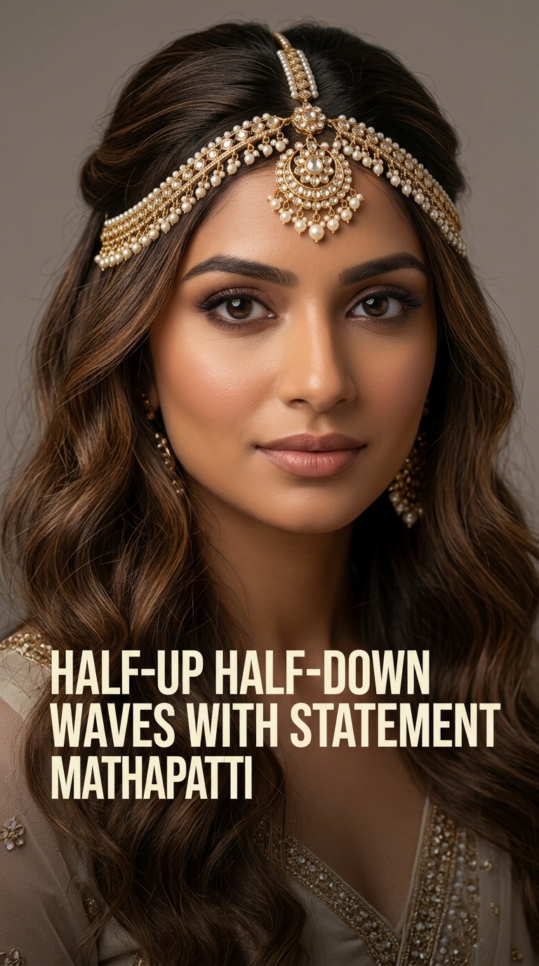 Half-Up Half-Down Waves with Statement Mathapatti