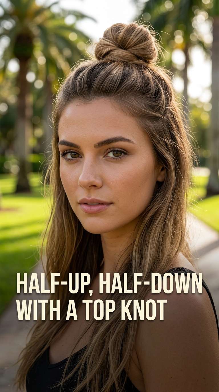 Half-Up, Half-Down with a Top Knot