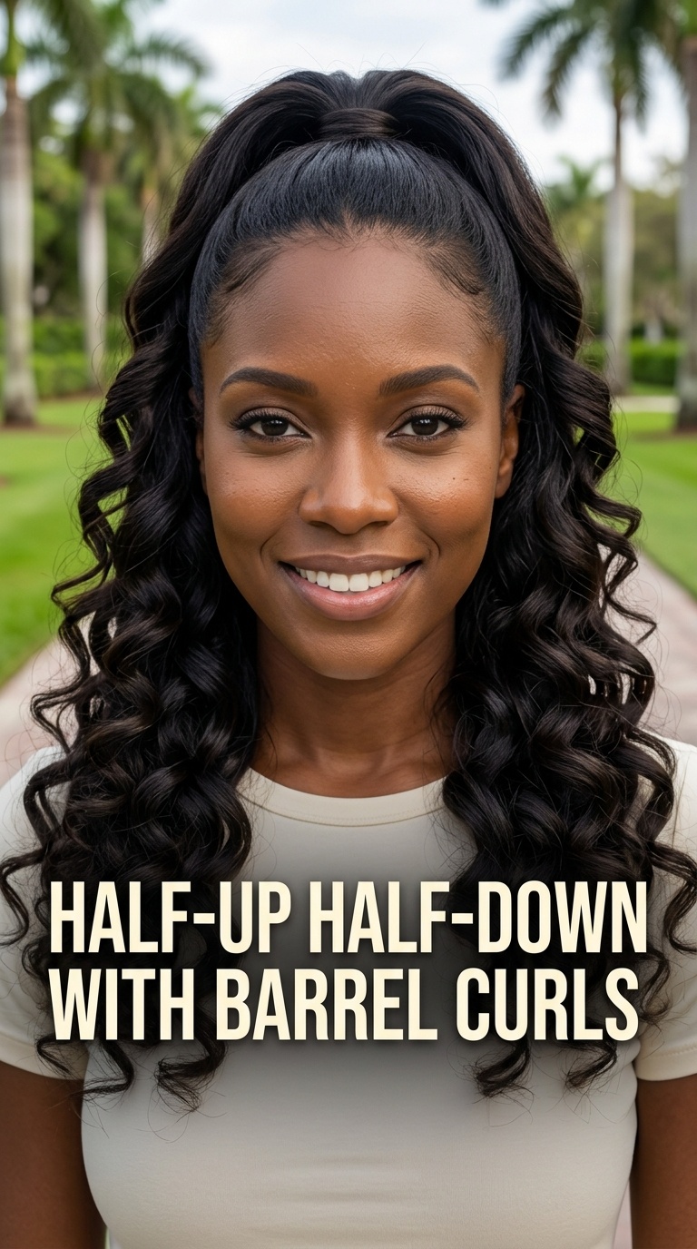 Half-Up Half-Down with Barrel Curls