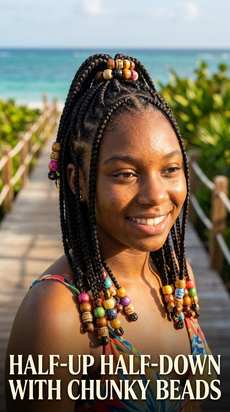 Half-Up Half-Down with Chunky Beads
