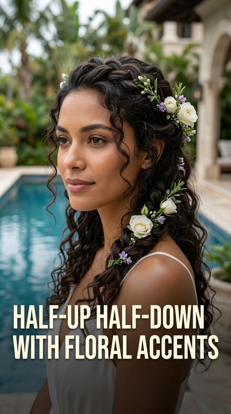 Half-Up Half-Down with Floral Accents