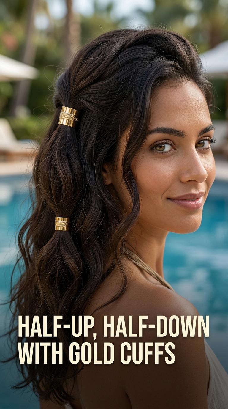 Half-Up, Half-Down with Gold Cuffs