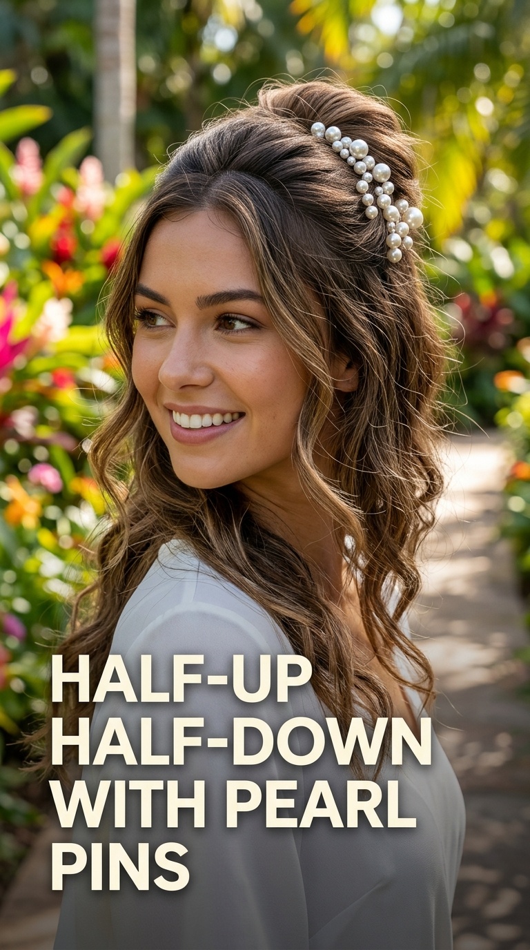 Half-Up Half-Down with Pearl Pins