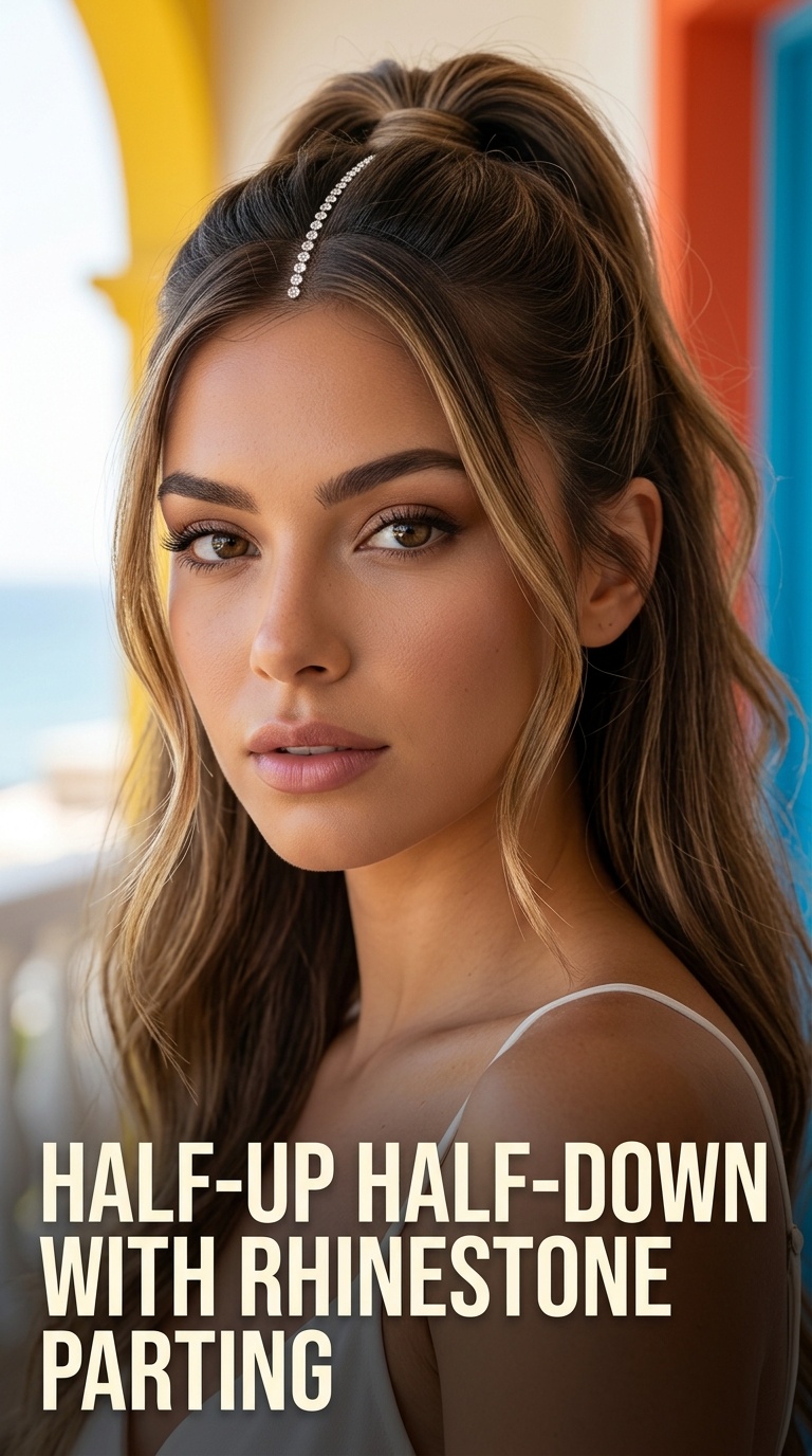 Half-Up Half-Down with Rhinestone Parting