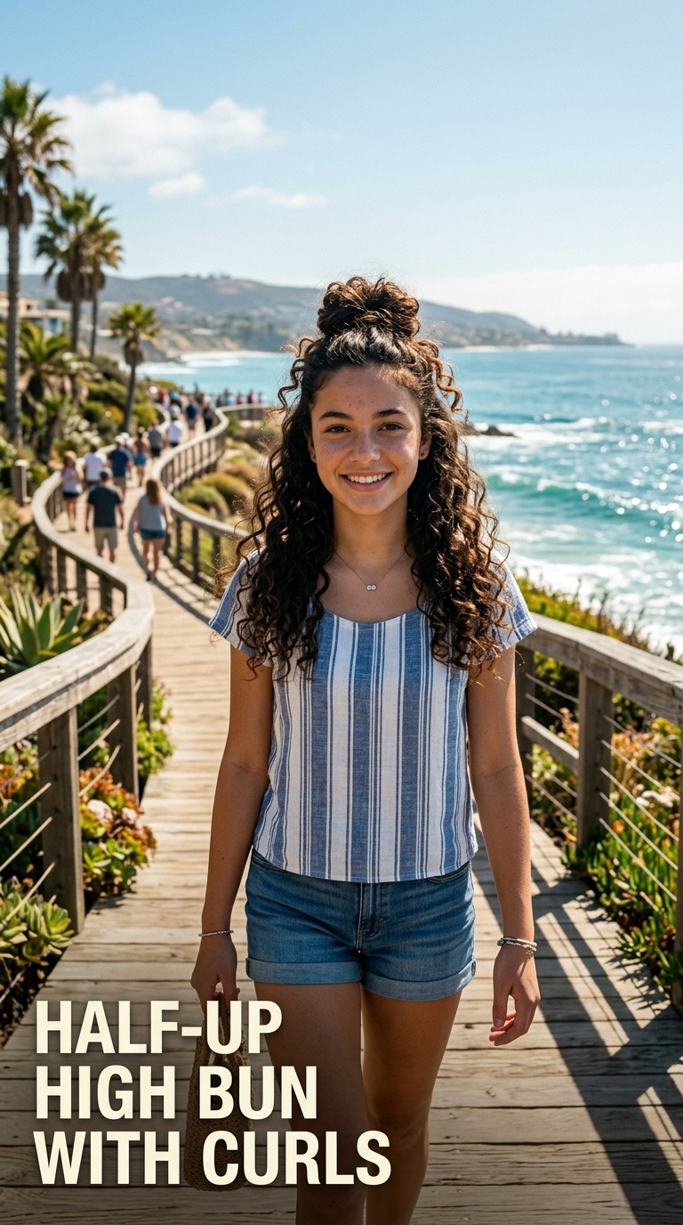 Half-Up High Bun with Curls