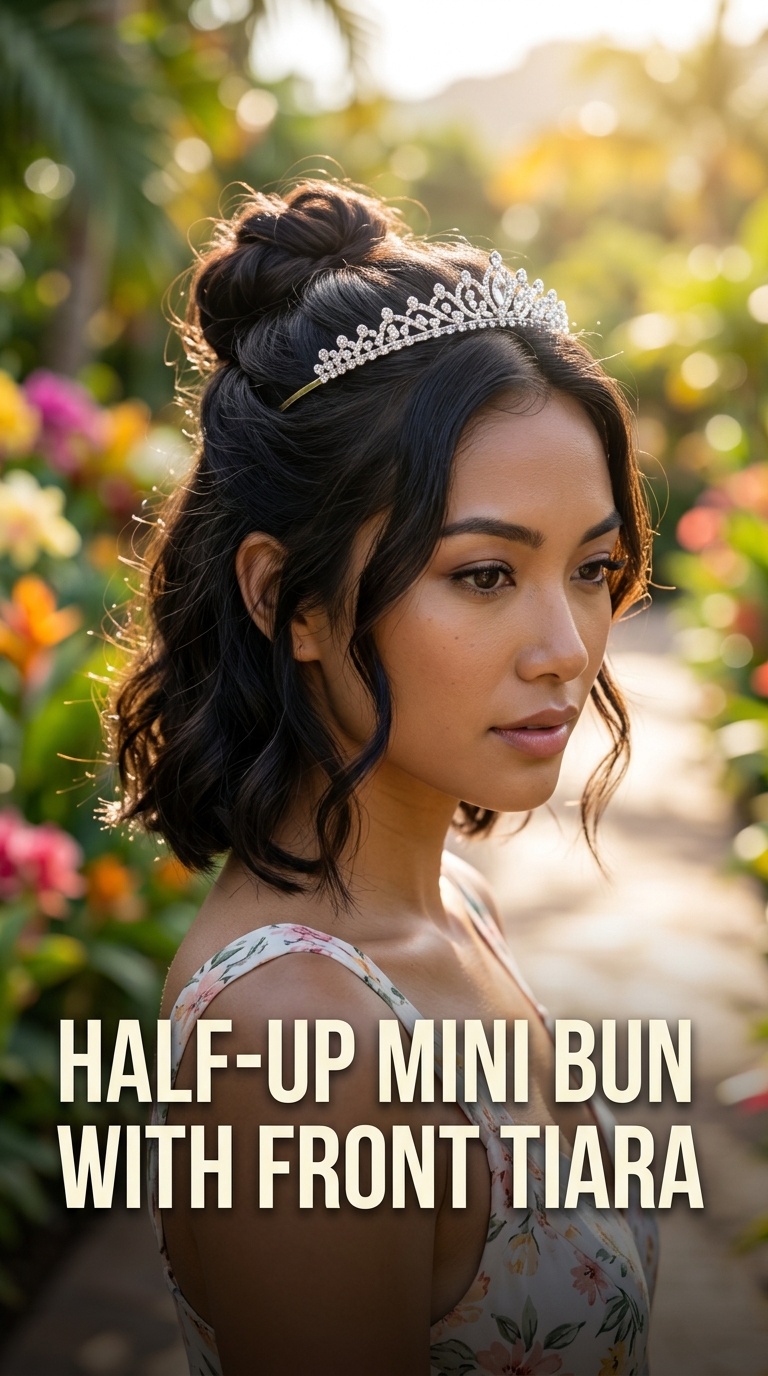 Half-Up Mini Bun with Front Tiara
